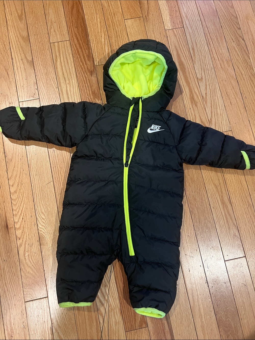 Nike Black and Neon Green Kids One-Piece Insulated Snowsuit